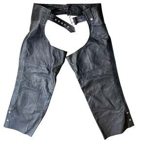 Biker’s Gear Black Leather Motorcycle Chaps Size L Zip Snap Riding Chaps